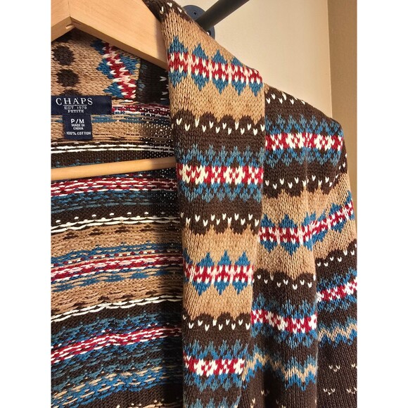 Vintage hand knit Brown Chaps cardigan with belt women's size petite medium - Picture 2 of 12